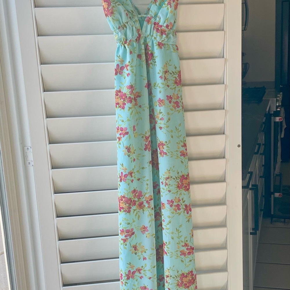 Beautiful Floral Maxi Dress in Turquoise Blue and Pink - Worn Once - Picture 3 of 10